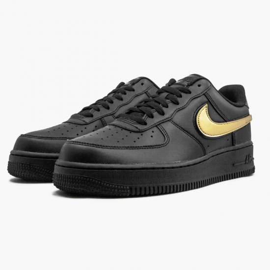 Nike Air Force 1 Black Metallic Gold Removable Swoosh Pack CT2252 001 Unisex Casual Shoes