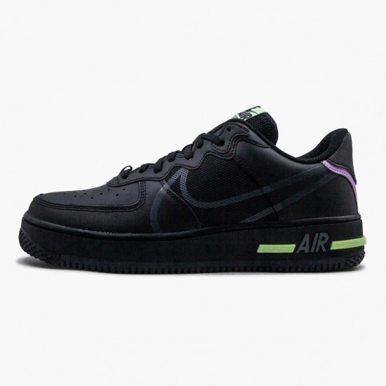 Nike Air Force 1 React Black Violet Star Barely Volt CD4366 001 Unisex Casual Shoes