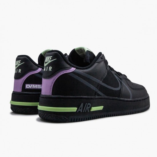 Nike Air Force 1 React Black Violet Star Barely Volt CD4366 001 Unisex Casual Shoes